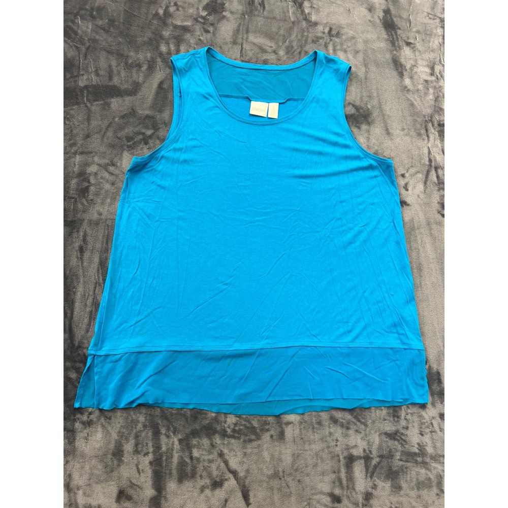 Chico's Tank Top Womens 3 Turquoise Blue Sleeveless Layered Hem Scoop Neck